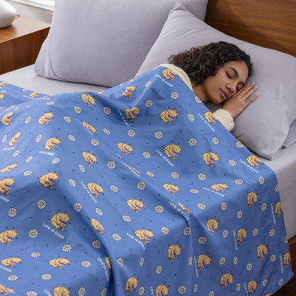 Berkshire LIG® King Flat Sheet (Only), Brushed Microfiber Sheet with Cute Cartoon Characters, Soft, Breathable, Easy-Care Bedding for LIG Fans, Spring Hunny Small Cornflower Blue