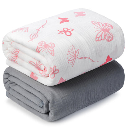 Muslin Swaddle Blankets for Newborn, 2 Pack Breathable Soft Receiving Blanket, Large 41 x 41 inches Swaddle Wrap Burping Clothes, Essentials Infant Shower Items. (Beige & Coffee)
