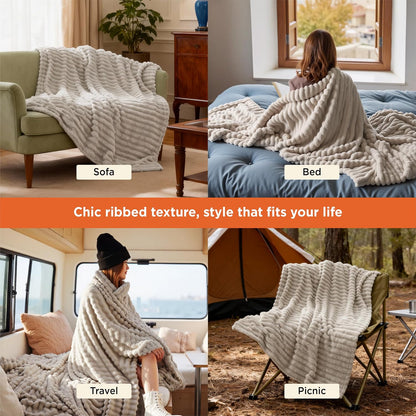 Bedsure Soft Beige Throw Blanket for Couch Decor Gifts 50"x60"