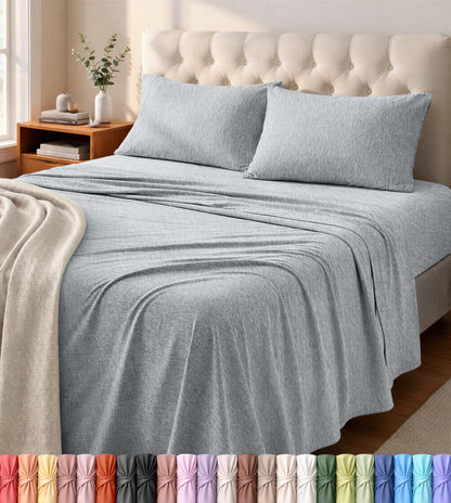 Jersey Knit Sheets 4 Piece, Cotton T-Shirt Feel, Queen, Dark Grye Grey