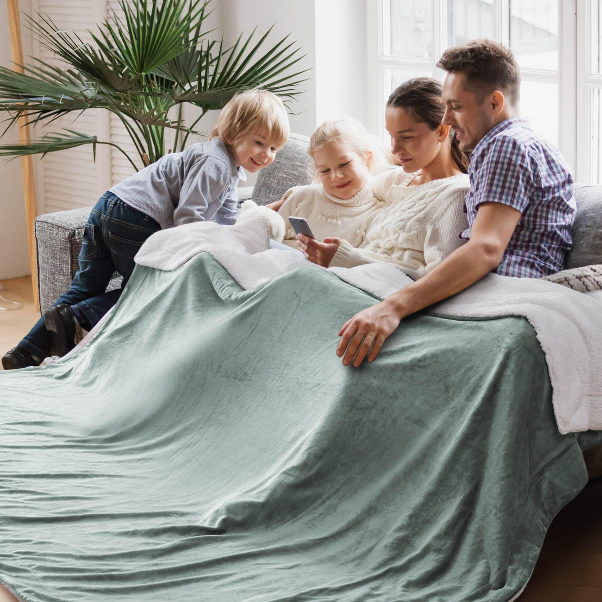 Bedsure GentleSoft Sherpa Fleece Queen Blankets for Bed, Non-Heated, Thick and Warm Throw for Women and Men, Soft Fuzzy Plush Comfort Queen Blanket for Winter, Grey, 90x90 Inches