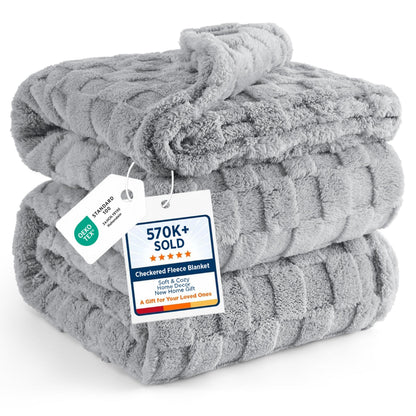 Bedsure Checkered Fleece Throw Blanket,Cute Home Decor,Sage Green,50"×60"