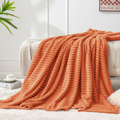 BEDELITE 3D Ribbed Jacquard Pink Fleece Throw Blanket for Couch, 50x60 Inch