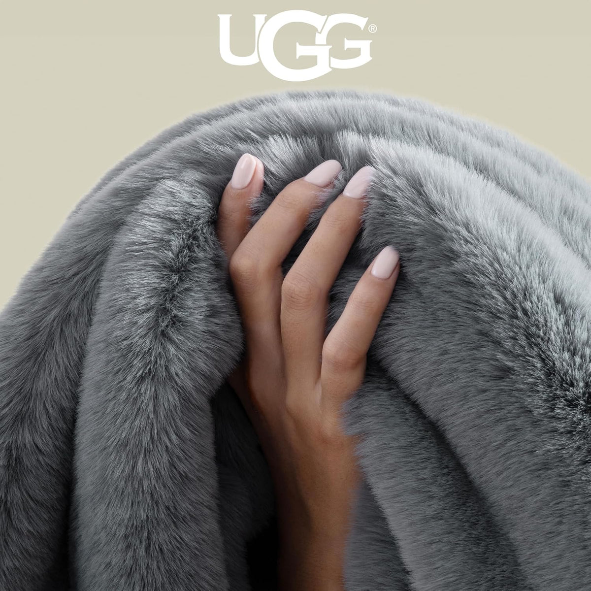 UGG Euphoria Throw Blanket, Plush Faux Fur Blanket, 50" x 70", Grey Blue