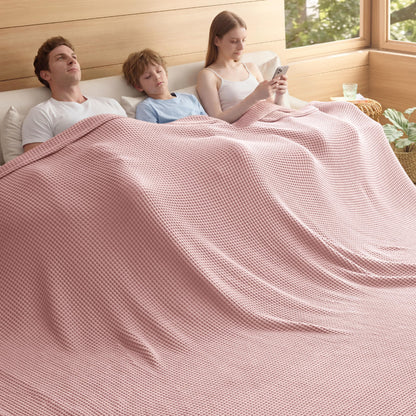 Bedsure Lightweight 100% Cotton Waffle Blanket, Queen, Linen