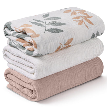 Muslin Swaddle Blankets for Newborn, 3 Pack Breathable Soft Receiving Blanket, Large 38 x 40 inches Swaddle Wrap Burping Clothes, Essentials Infant Shower Items, Toddler Gift (Bright Colors)