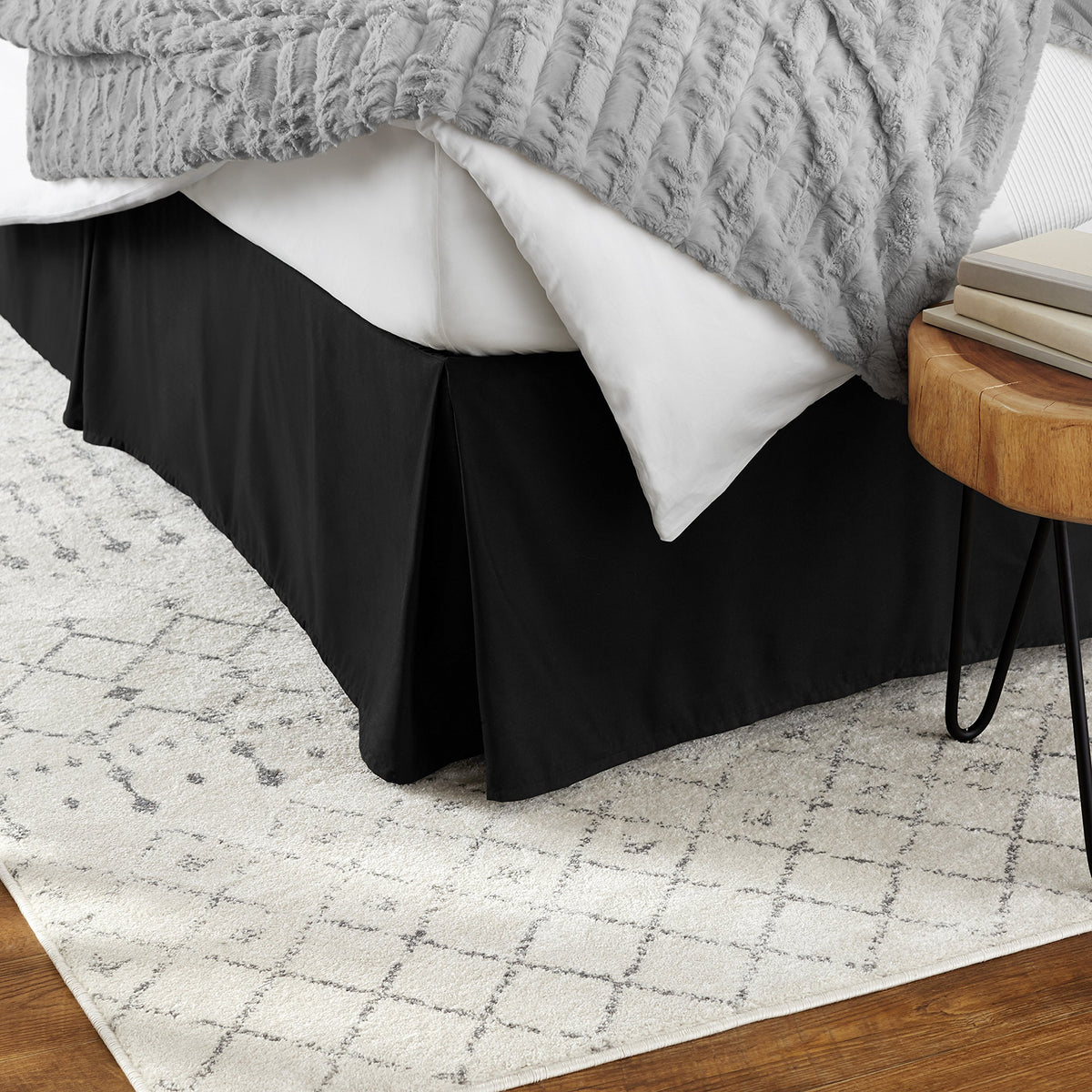 Amazon Basics Lightweight Pleated Bed Skirt, Machine Washable, Wrinkle and Fade Resistant, Queen, Black