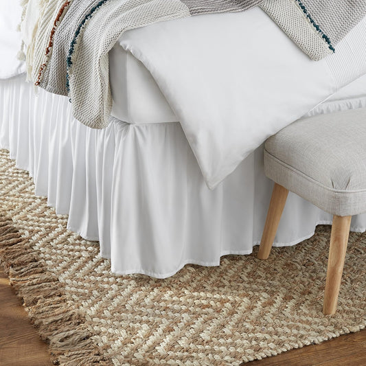 Amazon Basics Lightweight Ruffled Bed Skirt, Machine Washable, Wrinkle Resistant, Classic Style, Soft 100% Microfiber With 16" Drop, King, Bright White